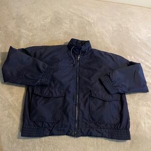 Vintage 80s Fieldmaster Mens XL Blue Fleece Lined Nylon Full Zip Jacket Bomber